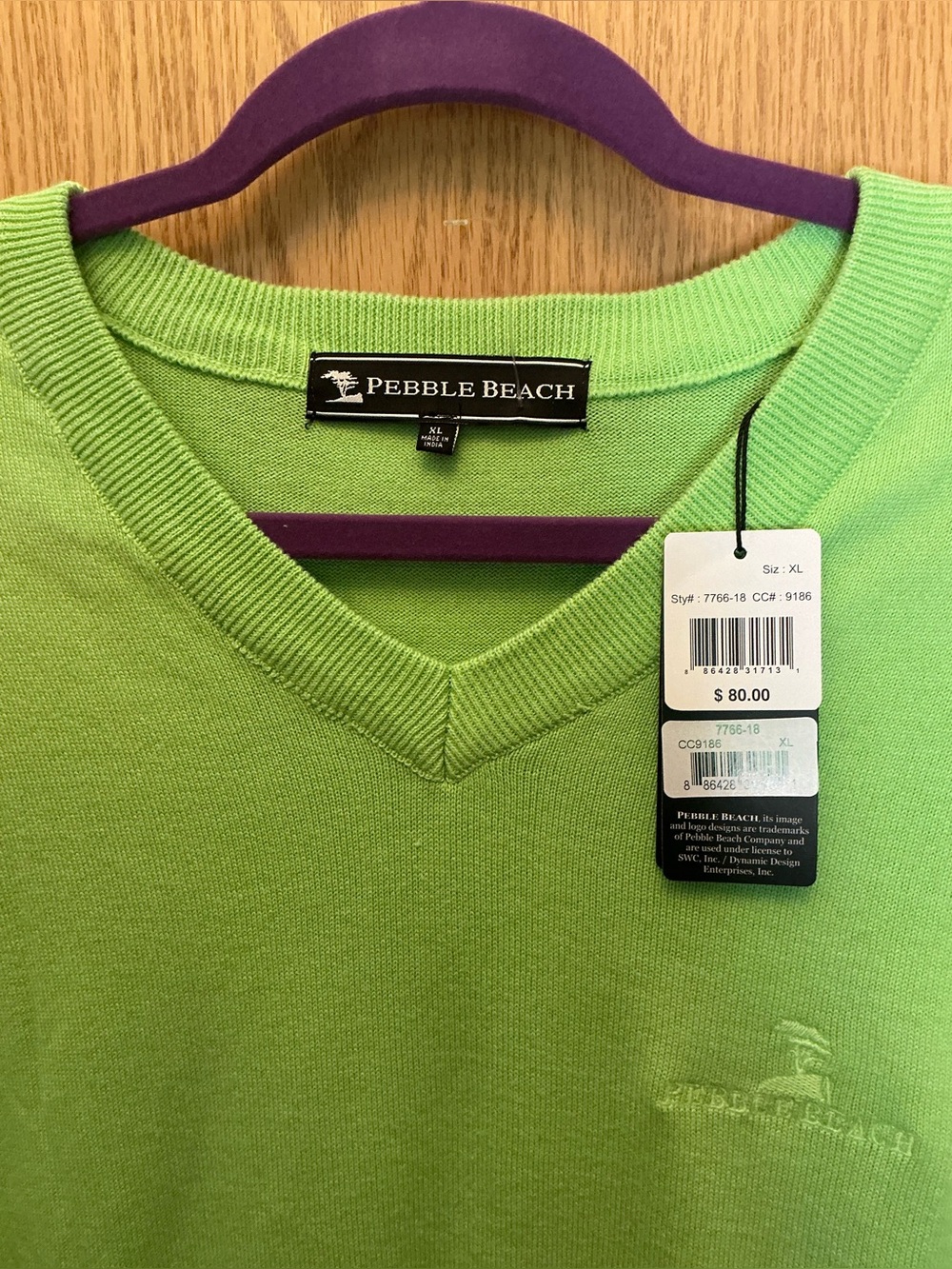 NWT $80 Pebble Beach Sweater v-neck lime green GOLF men’s XL SOFT PIMA COTTON - Picture 2 of 13